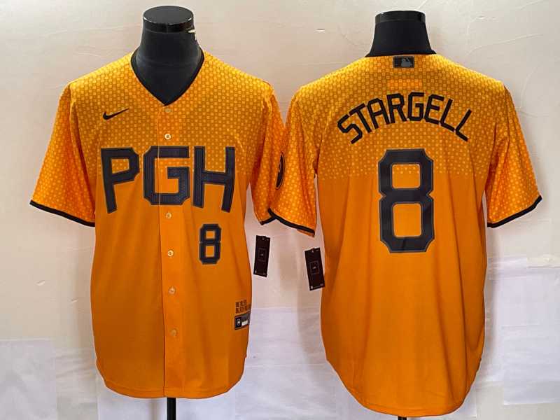Men%27s Pittsburgh Pirates #8 Willie Stargell Number Gold 2023 City Connect Stitched Jersey 1